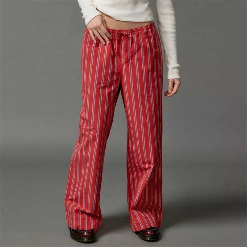 Y2K Striped Wide Leg Pants with Drawstring Waist - Retro Aesthetic Fashion