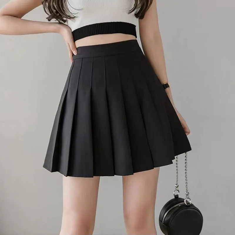 Y2K Style Black Pleated Skirt - High Waist Sweet Preppy Zipper Button Mini Skirt