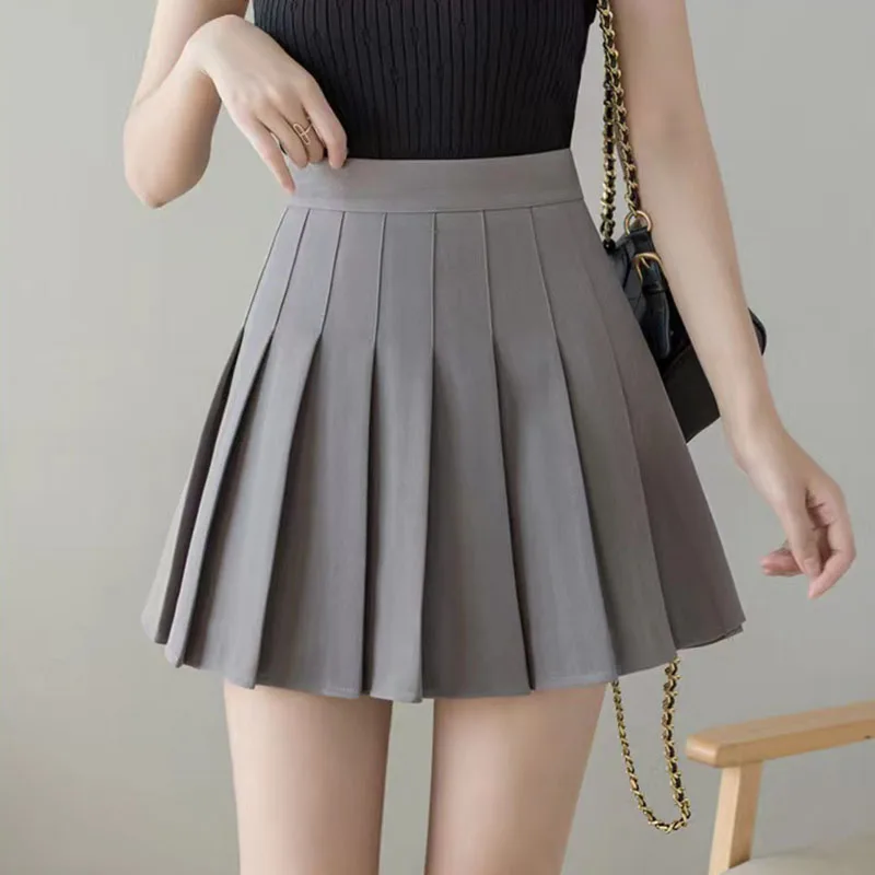 Y2K Style Black Pleated Skirt - High Waist Sweet Preppy Zipper Button Mini Skirt