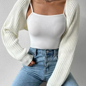 Y2K Style Cropped Knitwear Cardigan with Lantern Sleeves - Streetwear Chic