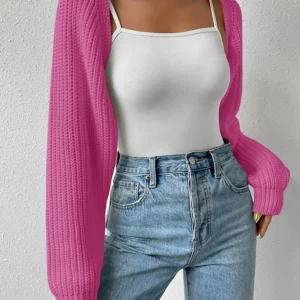 Y2K Style Cropped Knitwear Cardigan with Lantern Sleeves - Streetwear Chic