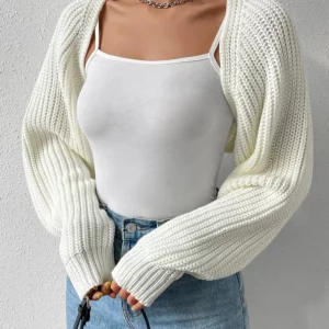 Y2K Style Cropped Knitwear Cardigan with Lantern Sleeves - Streetwear Chic