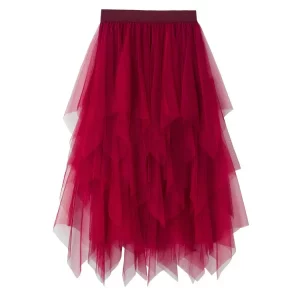 Y2K Style High Waist Chiffon Midi Skirt - Sexy Solid Color Puffy Tulle Summer Outfit