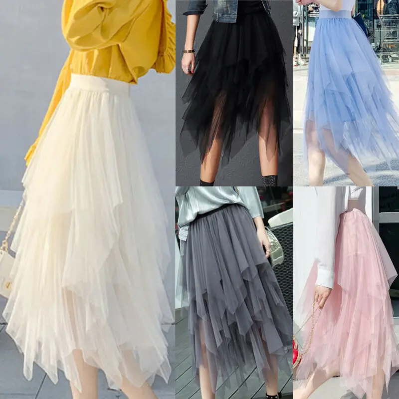 Y2K Style High Waist Chiffon Midi Skirt - Sexy Solid Color Puffy Tulle Summer Outfit