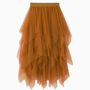 Y2K Style High Waist Chiffon Midi Skirt - Sexy Solid Color Puffy Tulle Summer Outfit