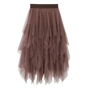 Y2K Style High Waist Chiffon Midi Skirt - Sexy Solid Color Puffy Tulle Summer Outfit