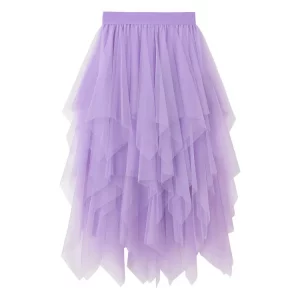 Y2K Style High Waist Chiffon Midi Skirt - Sexy Solid Color Puffy Tulle Summer Outfit