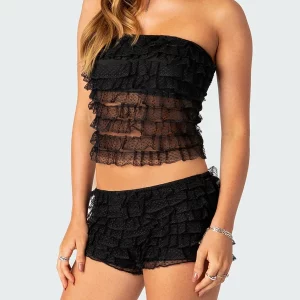 Y2K Style Jacquard Corset Tube Top and Ruched Shorts Set - Sexy Women's Party Clubwear