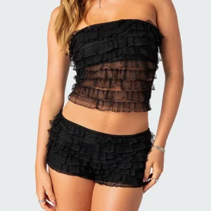 Y2K Style Jacquard Corset Tube Top and Ruched Shorts Set - Sexy Women's Party Clubwear