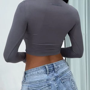 Y2K Style Long Sleeve O-Neck Crop Top - Casual Slim Fit Pullover