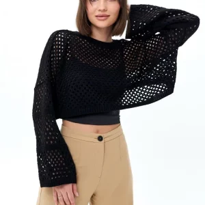 Y2K Style White Knit Crop Top with Fishnet Detail - Autumn Winter Fashion