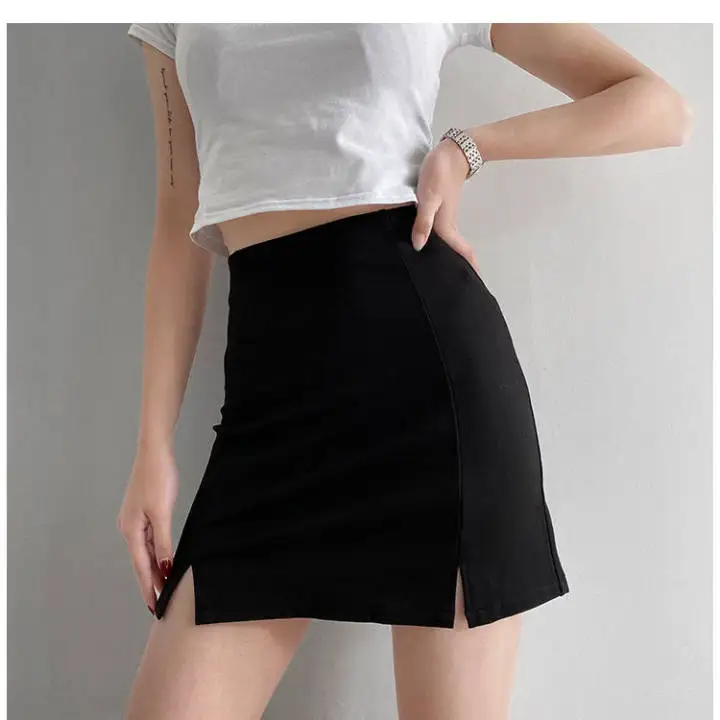 Y2K Summer Black High Waist Skirt with Side Slits