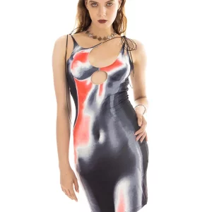 Y2K Summer Body Print Dress: Sexy Hollow Slanted Shoulder 3D Printed Slip Slim Dress