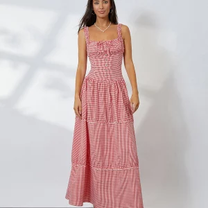 Y2K Summer Bodycon Maxi Dress: Sleeveless Tie-Up Pleated Spaghetti Strap Backless