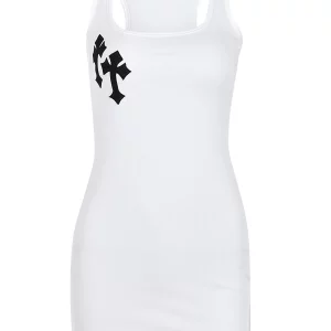 Y2K Summer Bodycon Tank Mini Dress with Cross Applique