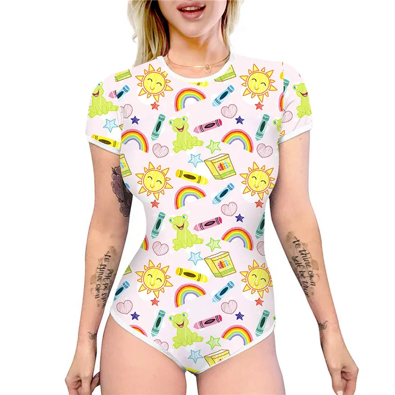 Y2K Summer Cartoon Print Bodysuit - Sexy Round Neck Jumpsuit