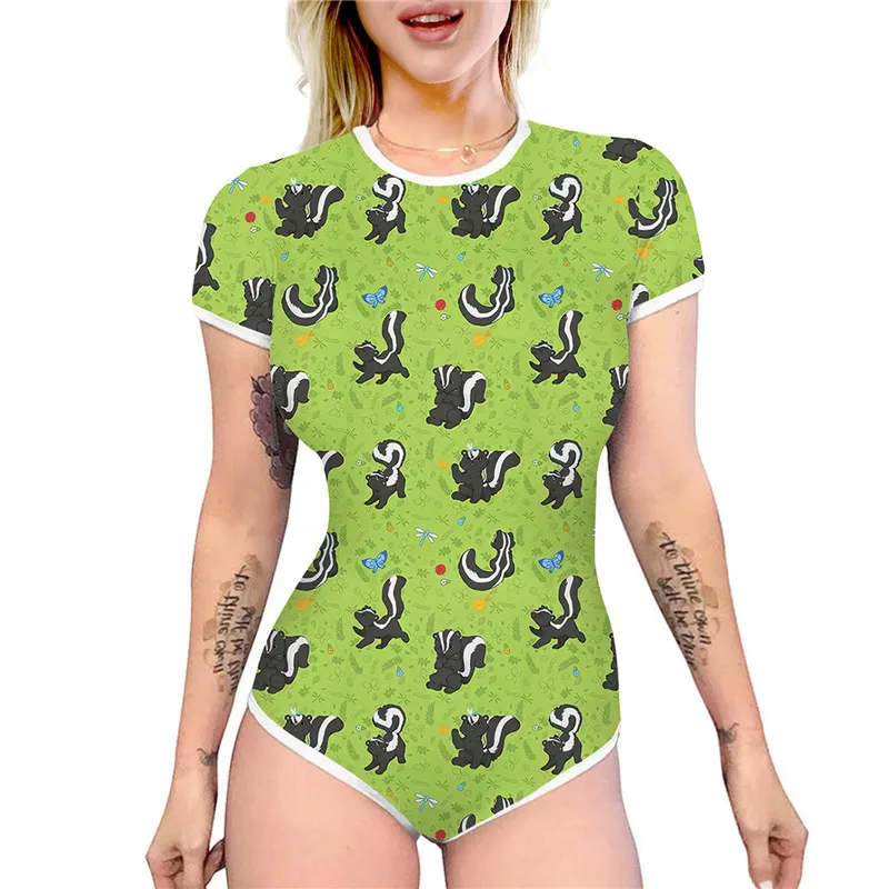 Y2K Summer Cartoon Print Bodysuit - Sexy Round Neck Jumpsuit