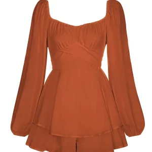 Y2K Summer Chic Tiered Playsuit with Lantern Sleeves & Square Neck