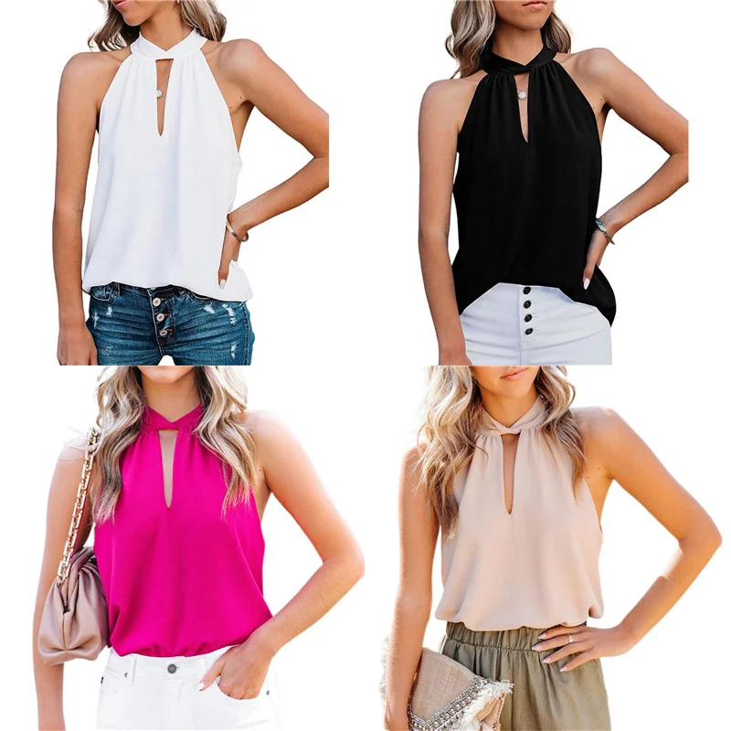 Y2K Summer Chiffon Halter Vest - Sleeveless Pullover Chic Tee Shirt - Korean Fashion Top