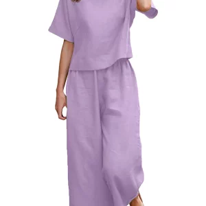 Y2K Summer Cotton Linen Suit: Shirt & Loose Pants Set - Casual & Elegant Women's 2-Piece