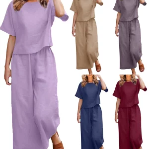 Y2K Summer Cotton Linen Suit: Shirt & Loose Pants Set - Casual & Elegant Women's 2-Piece