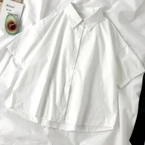 Y2K Summer Fashion: Black Tie White Shirt for Women