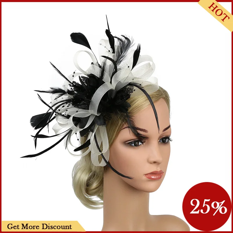 Y2K Summer Fashion Fascinators Hat with Flower Ribbons & Feather - Elegant Women's Hair Accessory