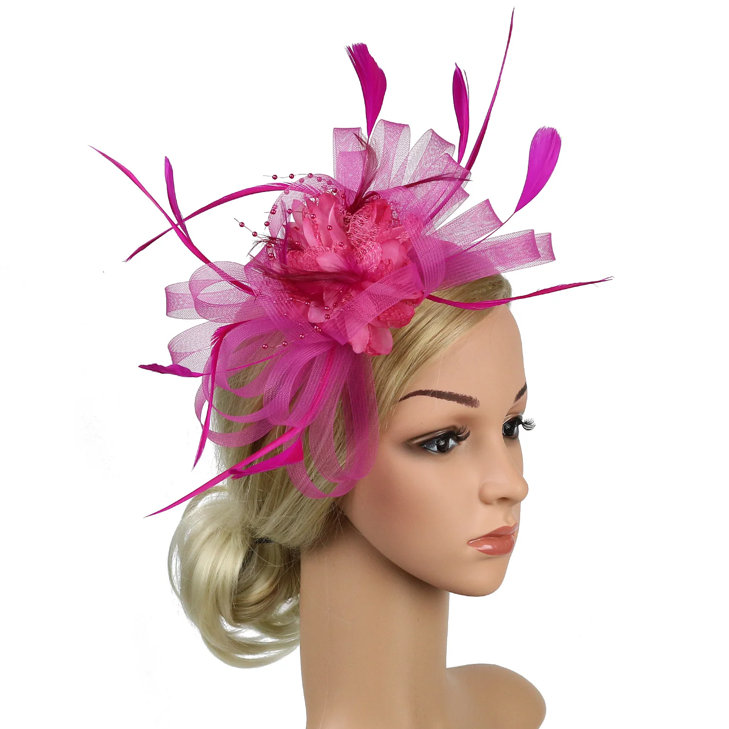 Y2K Summer Fashion Fascinators Hat with Flower Ribbons & Feather - Elegant Women's Hair Accessory