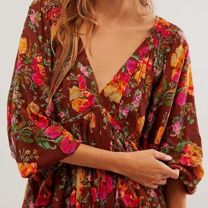 Y2K Summer Fashion Floral Print V-Neck Bohemian Mini Dress