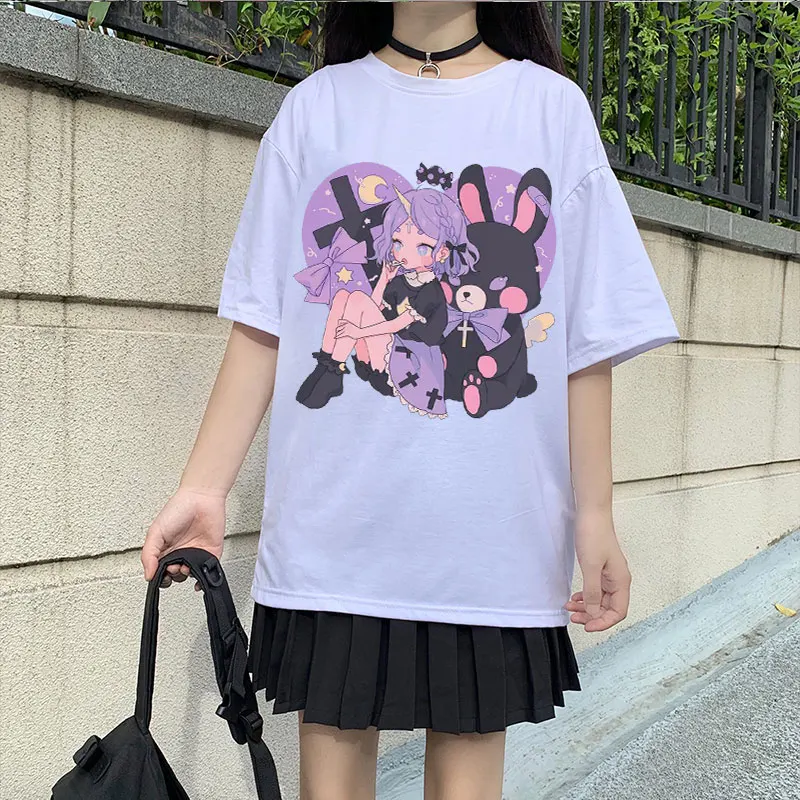 Y2K Summer Fashion Harajuku Anime Print Loose Top - Vintage Kawaii Women's Tee