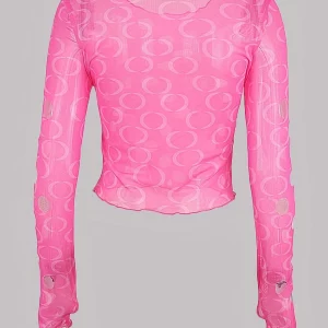 Y2K Summer Fashion Pink Polka Dot Crop Top - Retro Style Hollow Perspective Shirt