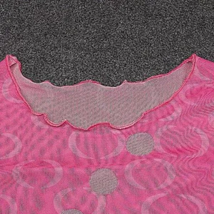 Y2K Summer Fashion Pink Polka Dot Crop Top - Retro Style Hollow Perspective Shirt