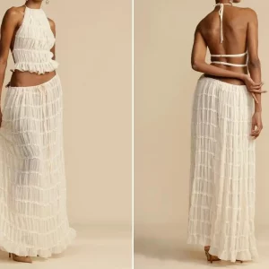 Y2K Summer Fashion Set: Halter Cami Top & Long Skirt - Mesh Lace Beachwear