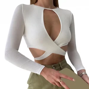 Y2K Summer Fashion Sexy Backless Cropped Top Vintage Turtleneck Lace-up T-shirt