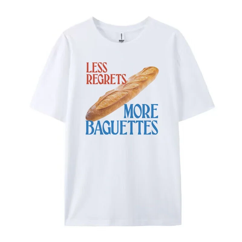 Y2K Summer Fashion Tee: Less Regrets More Baguettes - Cute Foodie T-Shirt