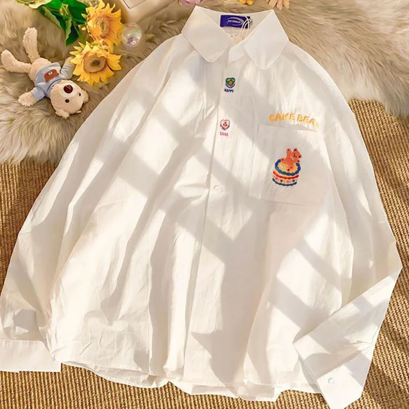 Y2K Summer Fashion: Vintage Japanese White Oversized Shirt - Anime Aesthetic Harajuku Hippie Blouse