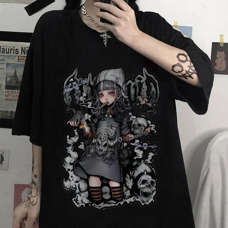 Y2K Summer Gothic Oversize T-Shirt with Anime Graphic