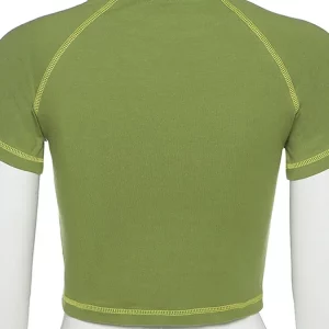 Y2K Summer Green O-Neck Short-Sleeve Crop Top - Sexy Casual Streetwear Fashion