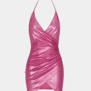 Y2K Summer Halter Neck Glossy Wrap Mini Dress