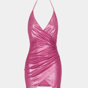 Y2K Summer Halter Neck Glossy Wrap Mini Dress