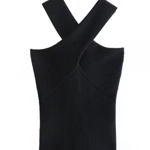 Y2K Summer Halter Neck Sleeveless Knitted Vest - Women's Sexy Solid Color Casual Top