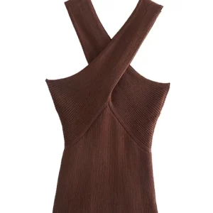 Y2K Summer Halter Neck Sleeveless Knitted Vest - Women's Sexy Solid Color Casual Top