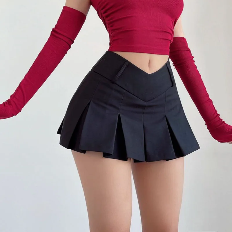 Y2K Summer High Waist Pleated Skirt - Sexy V Waist Streetwear Mini Skirt