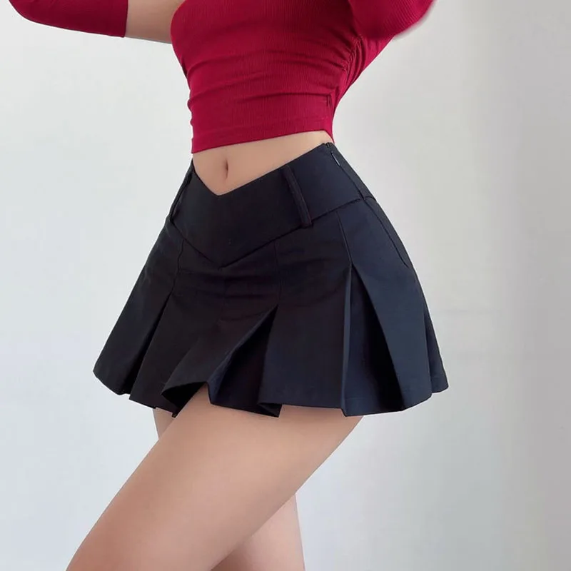 Y2K Summer High Waist Pleated Skirt - Sexy V Waist Streetwear Mini Skirt