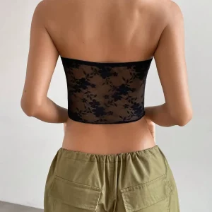 Y2K Summer Lace Crop Top - Women's Sexy Sleeveless All-in-One Base