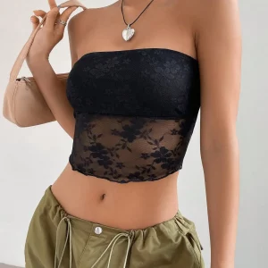 Y2K Summer Lace Crop Top - Women's Sexy Sleeveless All-in-One Base