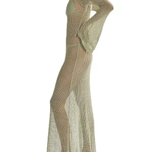 Y2K Summer Long Knit Beachwear Solid Color Hollow Cover Up