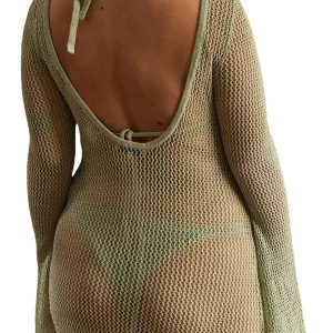 Y2K Summer Long Knit Beachwear Solid Color Hollow Cover Up