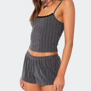 Y2K Summer Lounge Set: Lace Trim Crop Tank Top & Shorts - Women's Casual 2-Piece Outfit