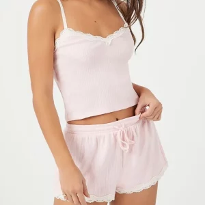 Y2K Summer Loungewear Set: Lace Trim Camisoles & Drawstring Shorts